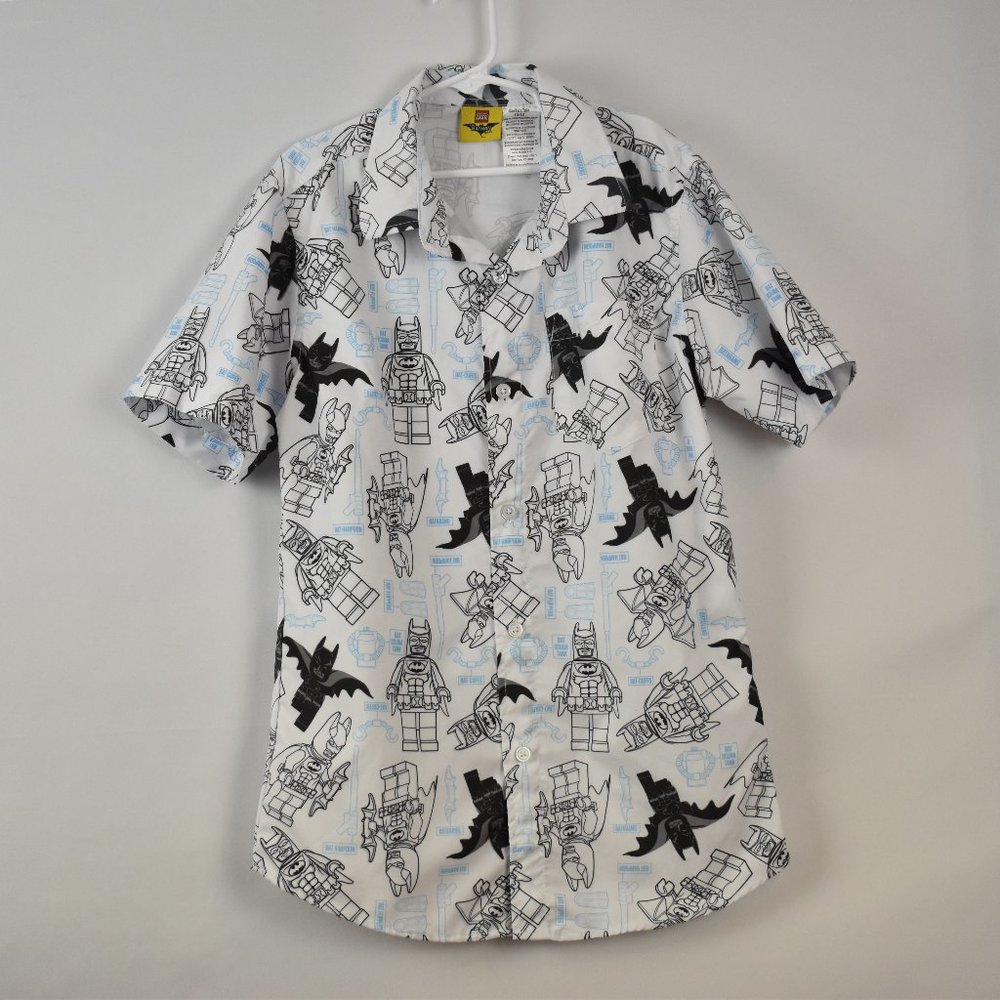 Lego The Batman Movie MiniFig Button Down Short Sleeve Polo Shirt Boy Size 10/12